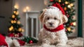 celebrate cute dog wearing santa hat funny looking beautiful winter