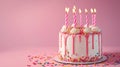 Celebrate with delight as you behold the lavishly adorned birthday drip cake with pink candles and vanilla ganache, Ai Generated