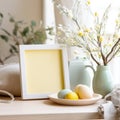 Celebrate easter joy: a delightful mockup with copy space frame, capturing essence of springtime festivities and renewal