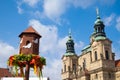 Celebrate easter on Old Town square. View on a Church of St. Nicholas. Royalty Free Stock Photo