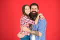 Celebrate fathers day. Family values concept. Family bonds. Friendly relations. Father hipster and his daughter. Happy Royalty Free Stock Photo