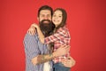 Celebrate fathers day. Family values concept. Family bonds. Friendly relations. Father hipster and his daughter. Happy Royalty Free Stock Photo