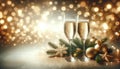 Elegant Christmas Champagne Toast with Sparkling Bokeh Background, AI Generated Royalty Free Stock Photo