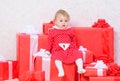 Celebrate first christmas. Baby first christmas once in lifetime event. Sharing joy of baby first christmas with family Royalty Free Stock Photo