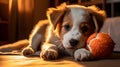 Cute Puppy Delights Chewing Toy in Loving Home Pet and Animal Love, Capturing Pet Affection: Royalty Free Stock Photo