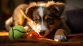 Playful Puppy Delights Chewing Toy in Loving Home Pet and Animal Love, Capturing Pet Affection: Royalty Free Stock Photo