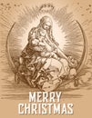 Virgin Mary embrassing Christ, engraved illustration Royalty Free Stock Photo