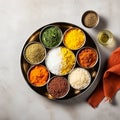 Indian Cuisine Flat Lay: Curry, Spices, and Rice