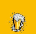 Photo of international beer day with mug of brew beer, copy space text and yellow background , Ai generated