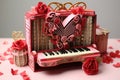 Celebrate love with this beautiful Valentines Day card featuring a piano and roses, the perfect romantic gesture, Accordion style