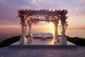 Celebrate love with a 3D rendered wedding pavilion and a stunning sea sunset Royalty Free Stock Photo