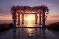 Celebrate love with a 3D rendered wedding pavilion and a stunning sea sunset Royalty Free Stock Photo