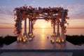 Celebrate love with a 3D rendered wedding pavilion and a stunning sea sunset Royalty Free Stock Photo