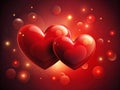 Two Red realistic shinning hearts for couples, Valentine's Day Background Royalty Free Stock Photo