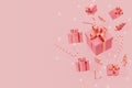 Celebrate new year christmas holiday concept,Abstract metallic pink glossy rose gold,Christmas tree,star,gift box decoration Royalty Free Stock Photo