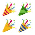 Celebrate party poppers with confetti, for festive congratulations and evening parties. Vector Royalty Free Stock Photo