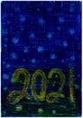 Celebrate 2021 with passion. Embrace new hopes and new successes ahead. Cool 2021 background drawn with oil pastels