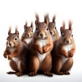 Group of squirrels isolated on a white background. 3d rendering.