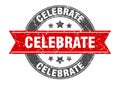 celebrate round stamp with ribbon. label sign Royalty Free Stock Photo
