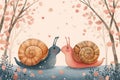 Love Trail: Adorable Snails Sharing a Kiss - Valentine\'s Day Postcard. Generative ai Royalty Free Stock Photo