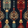 Chinese Knots and Tassels with seamless pattern