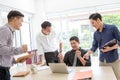 Celebrate success. Business team celebrate a good job in the off Royalty Free Stock Photo