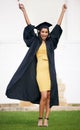 Celebrate, university and portrait of woman for graduation, ceremony and achievement. College, academy and happy student Royalty Free Stock Photo
