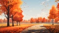 Celebrate the vibrancy of fall with a detailed banner displaying a city park transformed by an epic array of autumn shades