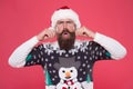 Celebrate winter holidays. merry christmas. man in funny knitted sweater. xmas shopping time. male winter fashion. happy Royalty Free Stock Photo