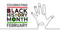 Celebrating Black History Month February banner. Vector illustration of continuous line drawing of human palm open