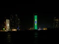 Celebrating Brazil by displaying the Brazilian flag - city at night