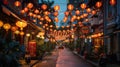 Celebrating Chinese New Year with Colorful Lanterns on Decorated Streets Royalty Free Stock Photo