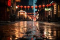 Celebrating Chinese New Year. Vibrant Street Exudes Festive Spirit with Red Lanterns and Decorations Royalty Free Stock Photo