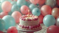 Celebrating with Colorful Balloons and a Birthday Cake with Candles Royalty Free Stock Photo