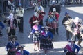 celebrating and dancing and singing in the streets of cusco with typical and colorful clothes- june 2019