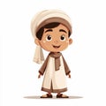 Celebrating Diversity Heartwarming Cartoon Illustration of a Joyful Muslim Boy in Charming Vector Style