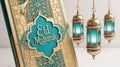 Celebrating eid mubarak with decorative lanterns Royalty Free Stock Photo