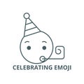 Celebrating emoji line icon, vector. Celebrating emoji outline sign, concept symbol, flat illustration