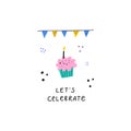 Celebrating first bday flat greeting card template Royalty Free Stock Photo