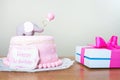 Celebrating first birthday. Cake. Royalty Free Stock Photo