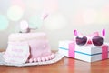 Celebrating first birthday. Cake. Royalty Free Stock Photo
