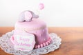 Celebrating first birthday. Cake. Royalty Free Stock Photo