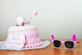 Celebrating first birthday. Cake. Royalty Free Stock Photo