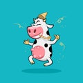 Celebrating funny jumping cow thumb up vector illustration