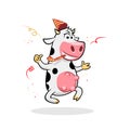 Celebrating funny jumping cow thumb up vector illustration