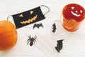 Celebrating Halloween 2020 in safe way during coronavirus pandemic with social distance Royalty Free Stock Photo