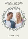 Celebrating love and union, a joyous couple framed by a delicate wreath symbolizes new beginnings Royalty Free Stock Photo