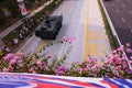 Celebrating National Day. The Mobile Column military parade travelling through north of Singapore, in Yishun heartlands. Crowds