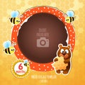 Celebrating New Baby Hungry Honey Bear and Honeybees Royalty Free Stock Photo