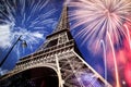 celebrating New Year in the city - Eiffel tower & x28;Paris, France& x29; with fireworks Royalty Free Stock Photo